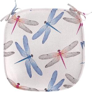 Ambesonne Feminine Chair Seating Cushion Set of 4, Pattern of Lipstick Kiss Marks Woman Valentines Wedding Theme Illustration, Anti-Slip Seat Padding for Kitchen & Patio, 16″x16″, White Red(Pink Blue)