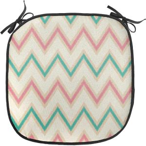 Ambesonne Feminine Chair Seating Cushion Set of 4, Pattern of Lipstick Kiss Marks Woman Valentines Wedding Theme Illustration, Anti-Slip Seat Padding for Kitchen & Patio, 16″x16″, White Red(Pink Cream Green)