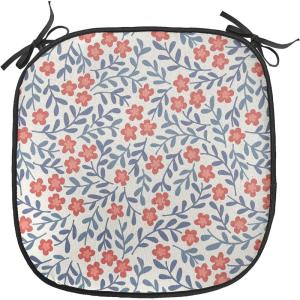 Ambesonne Feminine Chair Seating Cushion Set of 4, Pattern of Lipstick Kiss Marks Woman Valentines Wedding Theme Illustration, Anti-Slip Seat Padding for Kitchen & Patio, 16″x16″, White Red(Red Blue White)