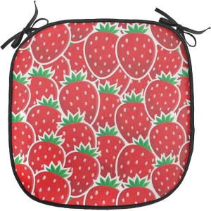 Ambesonne Fruits Chair Seating Cushion Set of 8, Retro Valentine Theme with Strawberry Love Happiness Merry Lucky Image, Anti-Slip Seat Padding for Kitchen & Patio, 16″x16″, Eggshell Ruby Army Green(Red Hunter Green)