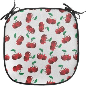 Ambesonne Fruits Chair Seating Cushion Set of 8, Retro Valentine Theme with Strawberry Love Happiness Merry Lucky Image, Anti-Slip Seat Padding for Kitchen & Patio, 16″x16″, Eggshell Ruby Army Green(Hunter Green Coconut)