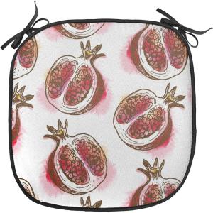 Ambesonne Fruits Chair Seating Cushion Set of 8, Retro Valentine Theme with Strawberry Love Happiness Merry Lucky Image, Anti-Slip Seat Padding for Kitchen & Patio, 16″x16″, Eggshell Ruby Army Green(Red Umber Rose)