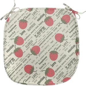 Ambesonne Fruits Chair Seating Cushion Set of 8, Retro Valentine Theme with Strawberry Love Happiness Merry Lucky Image, Anti-Slip Seat Padding for Kitchen & Patio, 16″x16″, Eggshell Ruby Army Green(Eggshell Ruby Army Green)