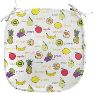 Ambesonne Fruits Chair Seating Cushion Set of 8, Retro Valentine Theme with Strawberry Love Happiness Merry Lucky Image, Anti-Slip Seat Padding for Kitchen & Patio, 16″x16″, Eggshell Ruby Army Green(Purple Yellow Ruby)