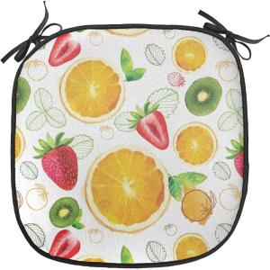 Ambesonne Fruits Chair Seating Cushion Set of 8, Retro Valentine Theme with Strawberry Love Happiness Merry Lucky Image, Anti-Slip Seat Padding for Kitchen & Patio, 16″x16″, Eggshell Ruby Army Green(Earth Yellow Lime Green)