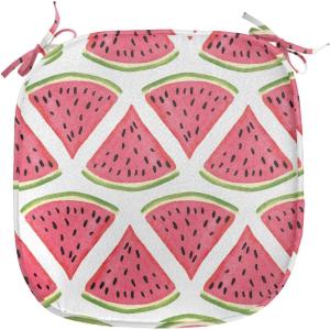 Ambesonne Fruits Chair Seating Cushion Set of 8, Retro Valentine Theme with Strawberry Love Happiness Merry Lucky Image, Anti-Slip Seat Padding for Kitchen & Patio, 16″x16″, Eggshell Ruby Army Green(Dark Coral Fern Green)