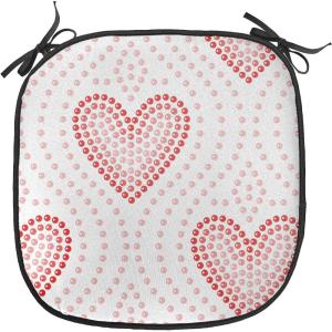 Ambesonne Pearls Chair Seating Cushion Set of 6, Dotted Heart Pattern Love Themed Illustration Valentines Day Adornment, Anti-Slip Seat Padding for Kitchen & Patio, 16″x16″, Blush Cream Red(Blush Cream Red)