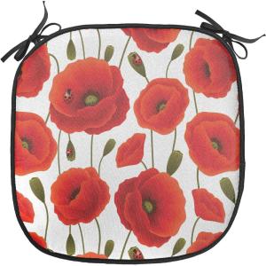 Ambesonne Poppy Flower Chair Seating Cushion, Leaves and Petals Watercolors Bouquet Romance Inspiration Valentines Day, Anti-Slip Seat Padding for Kitchen & Patio, 16″x16″, Green Pink Cream(Orange Olive Green White)