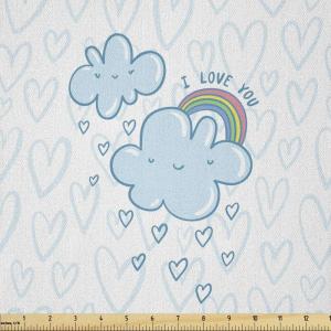 Ambesonne Romantic Fabric by The Yard, Valentines Day Love You Calligraphy with Hearts Pastel Colored Design, Microfiber Fabric for Arts and Crafts Textiles & Decor, 2 Yards, Pink Teal(Pale Blue)