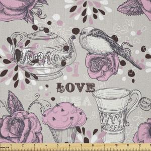 Ambesonne Romantic Fabric by The Yard, Valentines Day Love You Calligraphy with Hearts Pastel Colored Design, Microfiber Fabric for Arts and Crafts Textiles & Decor, 2 Yards, Pink Teal(Pink Dust)
