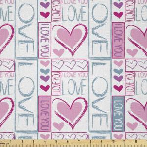 Ambesonne Romantic Fabric by The Yard, Valentines Day Love You Calligraphy with Hearts Pastel Colored Design, Microfiber Fabric for Arts and Crafts Textiles & Decor, 2 Yards, Pink Teal(Pink Teal)