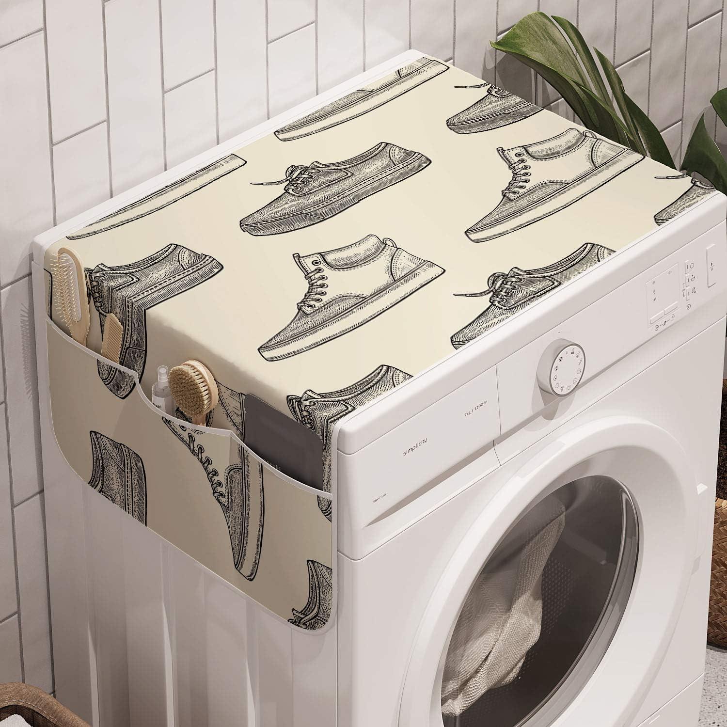 imageAmbesonne Romantic Microwave Oven Cover Geometric Horizontal Oval Rows Drawn Along Little Hearts Valentines Water Resistant Organizer with Pockets for Kitchen 36 x 12 Almond Green and WhiteBlack and Ivory