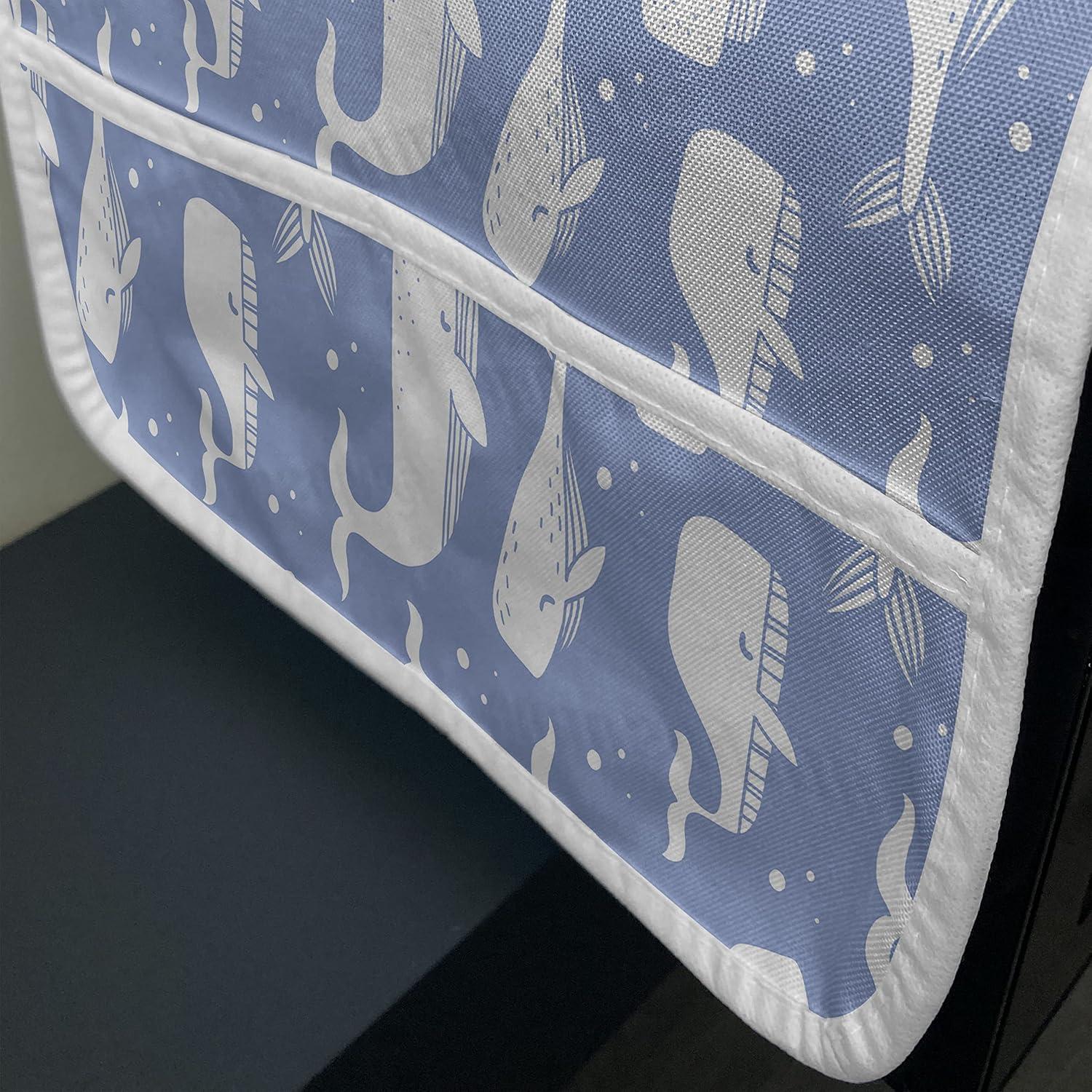 imageAmbesonne Romantic Microwave Oven Cover Geometric Horizontal Oval Rows Drawn Along Little Hearts Valentines Water Resistant Organizer with Pockets for Kitchen 36 x 12 Almond Green and WhiteCeil Blue and White