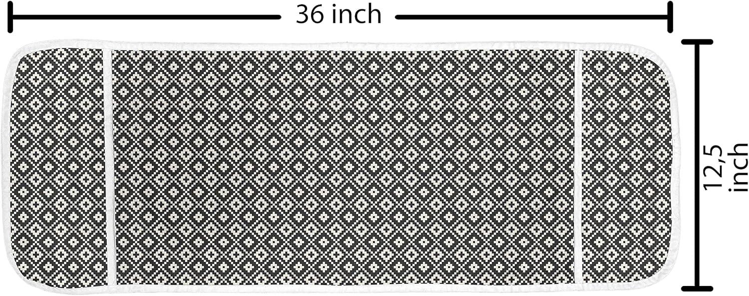 imageAmbesonne Romantic Microwave Oven Cover Geometric Horizontal Oval Rows Drawn Along Little Hearts Valentines Water Resistant Organizer with Pockets for Kitchen 36 x 12 Almond Green and WhiteBlack and Eggshell