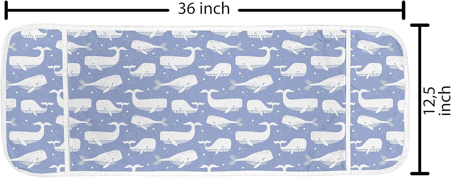 imageAmbesonne Romantic Microwave Oven Cover Geometric Horizontal Oval Rows Drawn Along Little Hearts Valentines Water Resistant Organizer with Pockets for Kitchen 36 x 12 Almond Green and WhiteCeil Blue and White