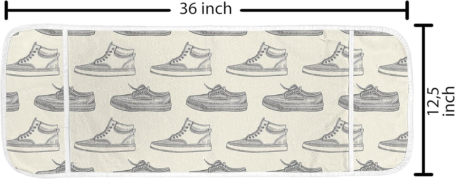 imageAmbesonne Romantic Microwave Oven Cover Geometric Horizontal Oval Rows Drawn Along Little Hearts Valentines Water Resistant Organizer with Pockets for Kitchen 36 x 12 Almond Green and WhiteBlack and Ivory