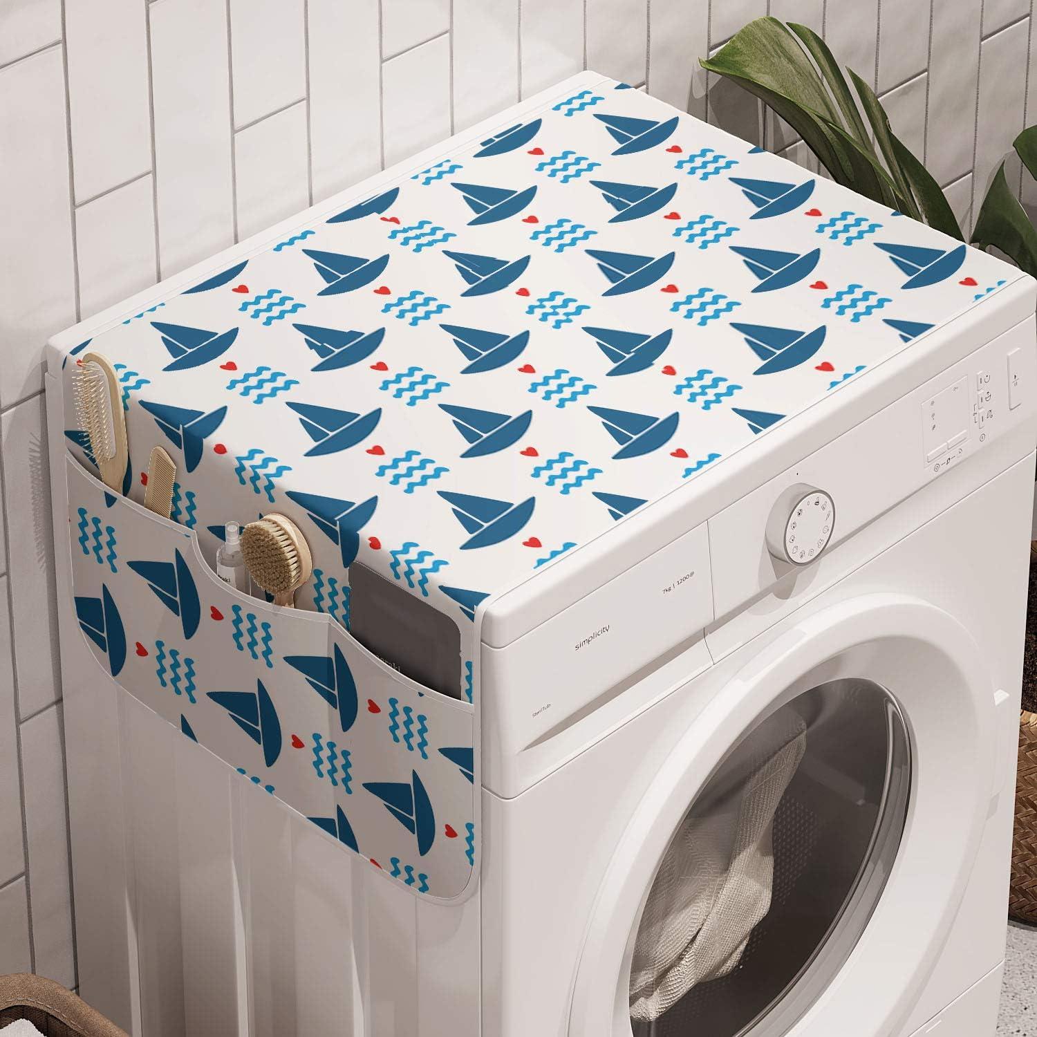 imageAmbesonne Romantic Microwave Oven Cover Geometric Horizontal Oval Rows Drawn Along Little Hearts Valentines Water Resistant Organizer with Pockets for Kitchen 36 x 12 Almond Green and WhiteBlue Red White
