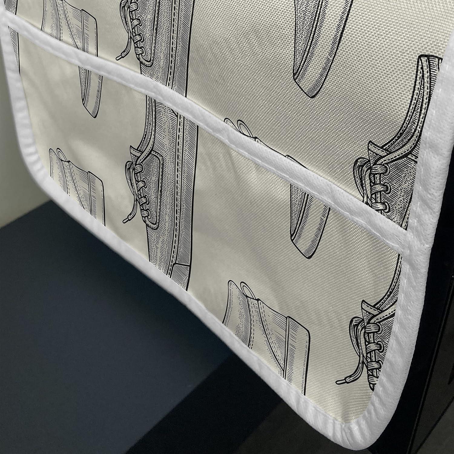 imageAmbesonne Romantic Microwave Oven Cover Geometric Horizontal Oval Rows Drawn Along Little Hearts Valentines Water Resistant Organizer with Pockets for Kitchen 36 x 12 Almond Green and WhiteBlack and Ivory