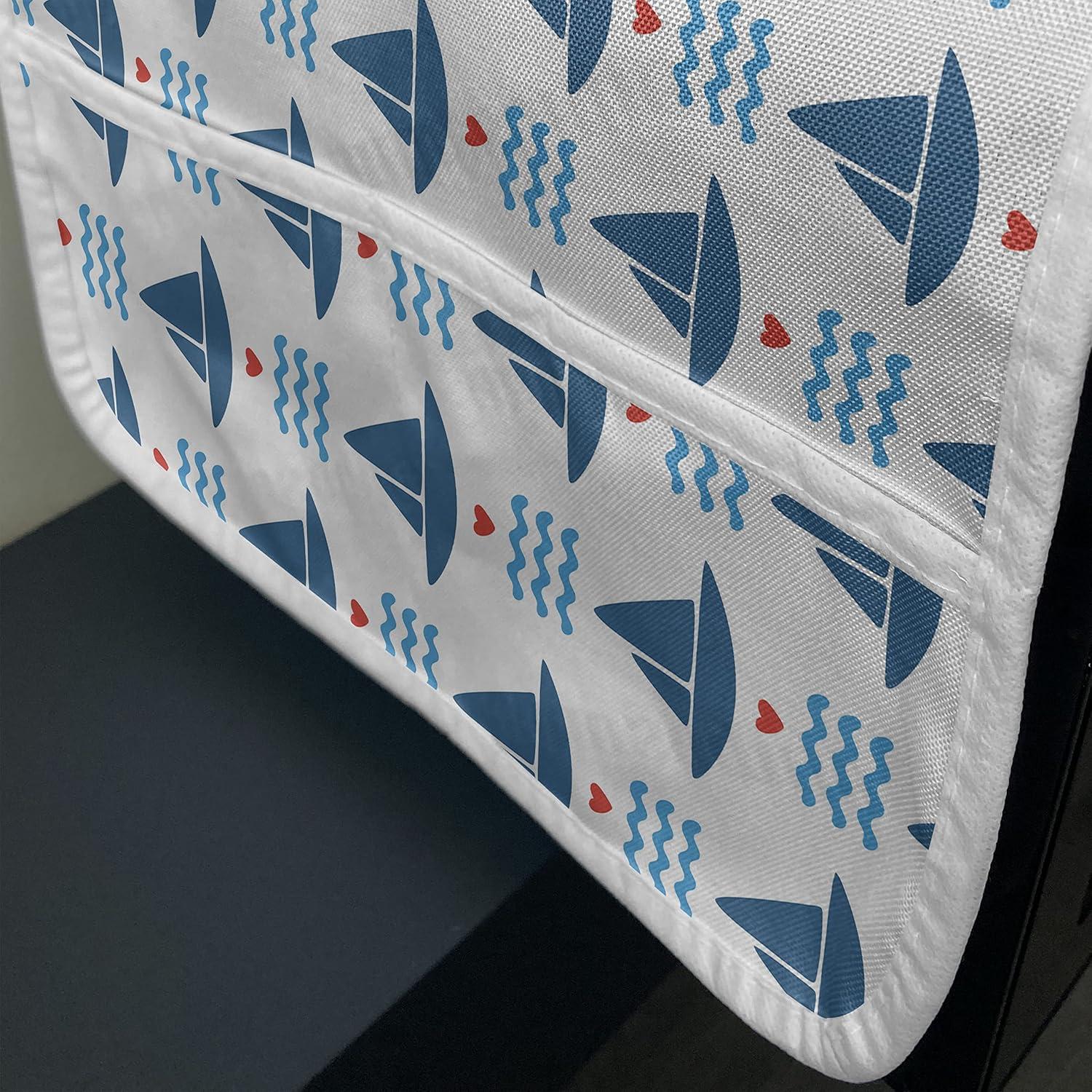 imageAmbesonne Romantic Microwave Oven Cover Geometric Horizontal Oval Rows Drawn Along Little Hearts Valentines Water Resistant Organizer with Pockets for Kitchen 36 x 12 Almond Green and WhiteBlue Red White
