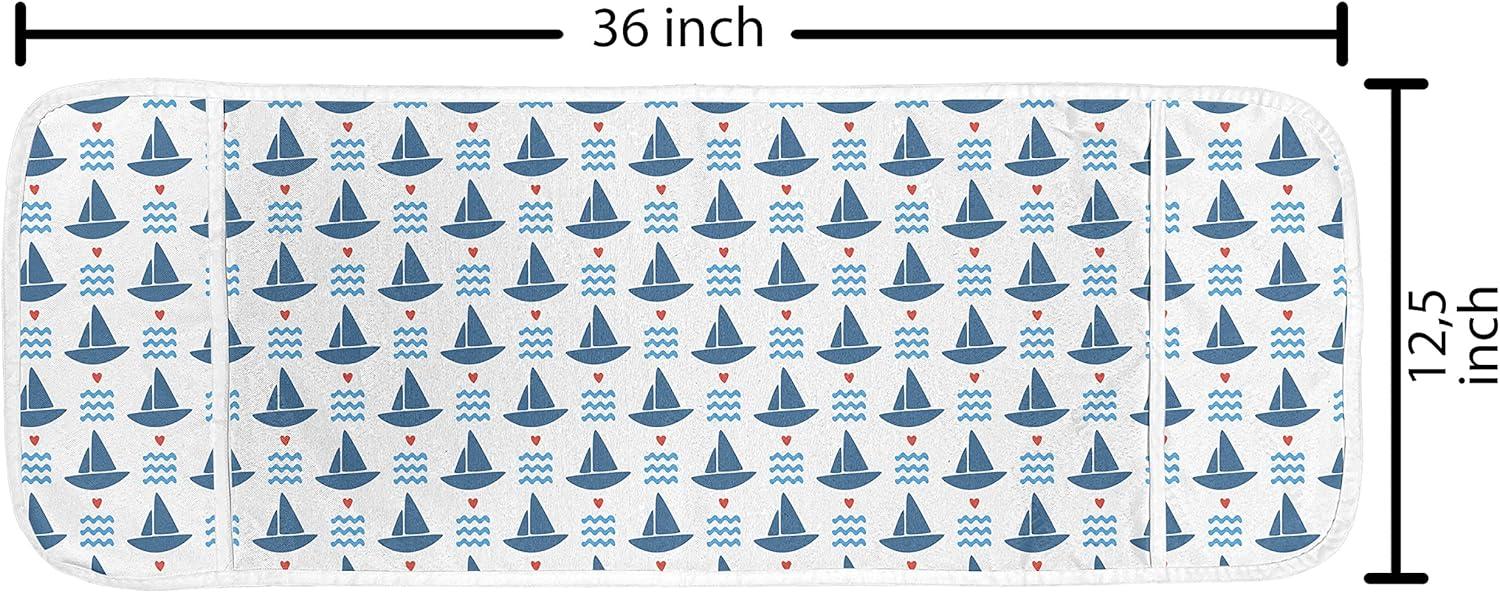 imageAmbesonne Romantic Microwave Oven Cover Geometric Horizontal Oval Rows Drawn Along Little Hearts Valentines Water Resistant Organizer with Pockets for Kitchen 36 x 12 Almond Green and WhiteBlue Red White
