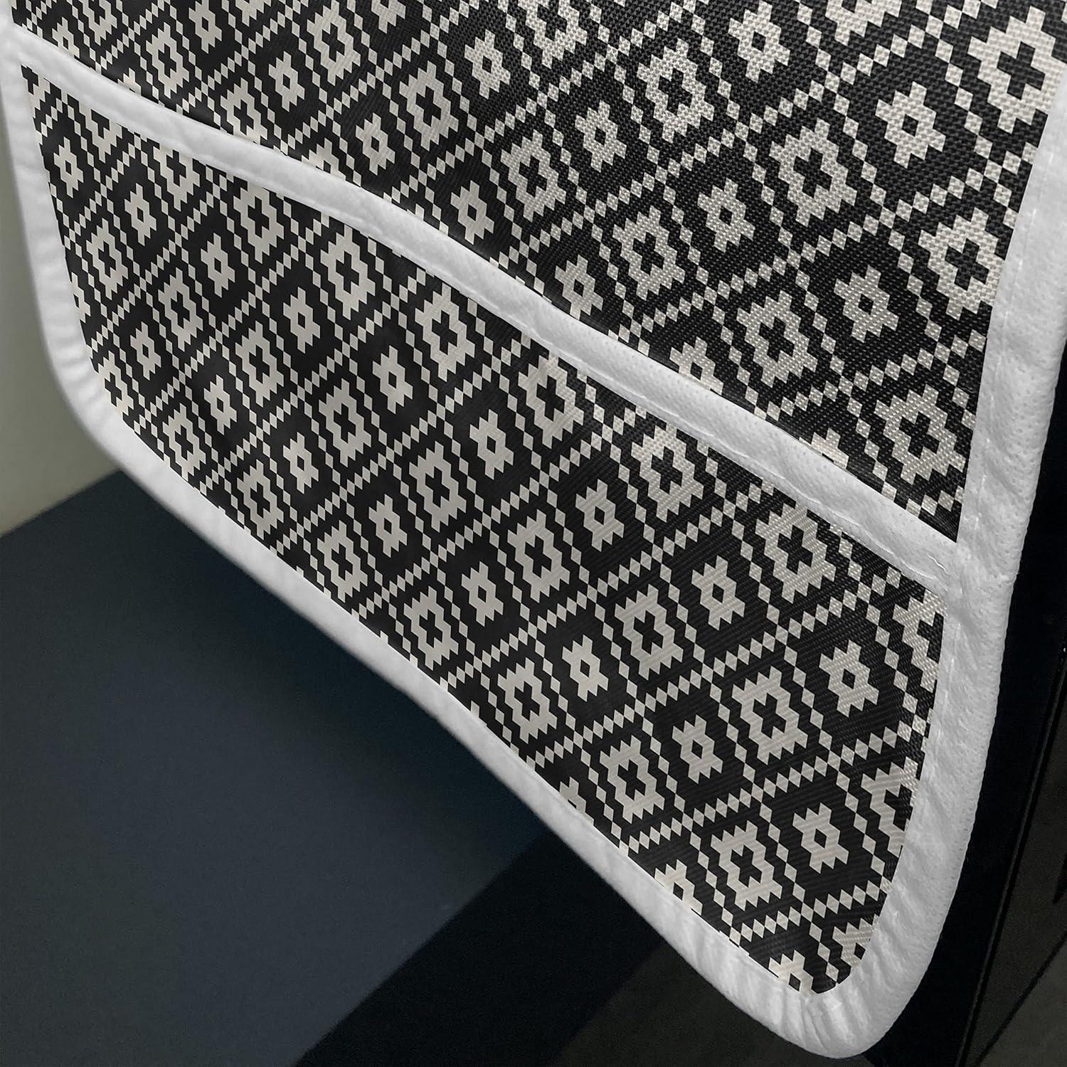 imageAmbesonne Romantic Microwave Oven Cover Geometric Horizontal Oval Rows Drawn Along Little Hearts Valentines Water Resistant Organizer with Pockets for Kitchen 36 x 12 Almond Green and WhiteBlack and Eggshell