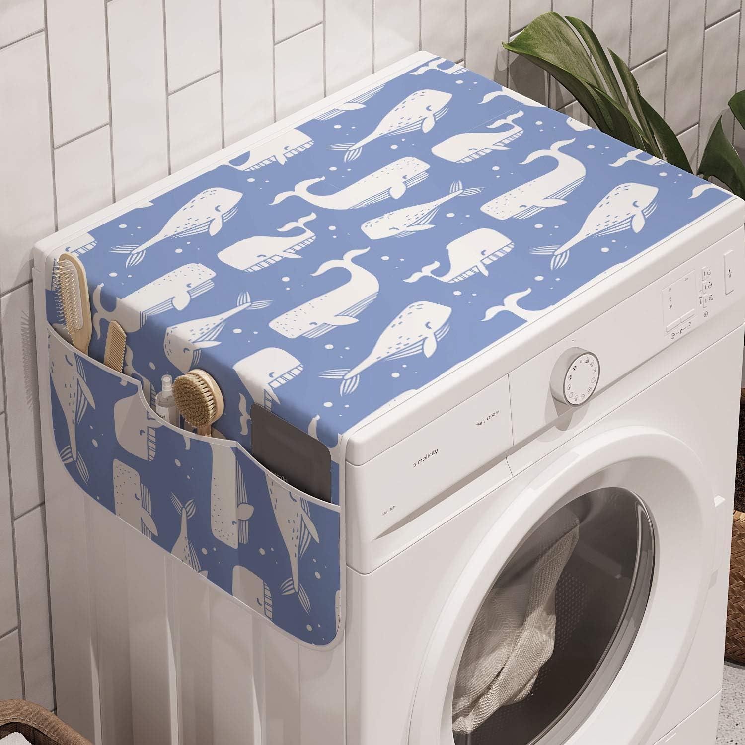 imageAmbesonne Romantic Microwave Oven Cover Geometric Horizontal Oval Rows Drawn Along Little Hearts Valentines Water Resistant Organizer with Pockets for Kitchen 36 x 12 Almond Green and WhiteCeil Blue and White