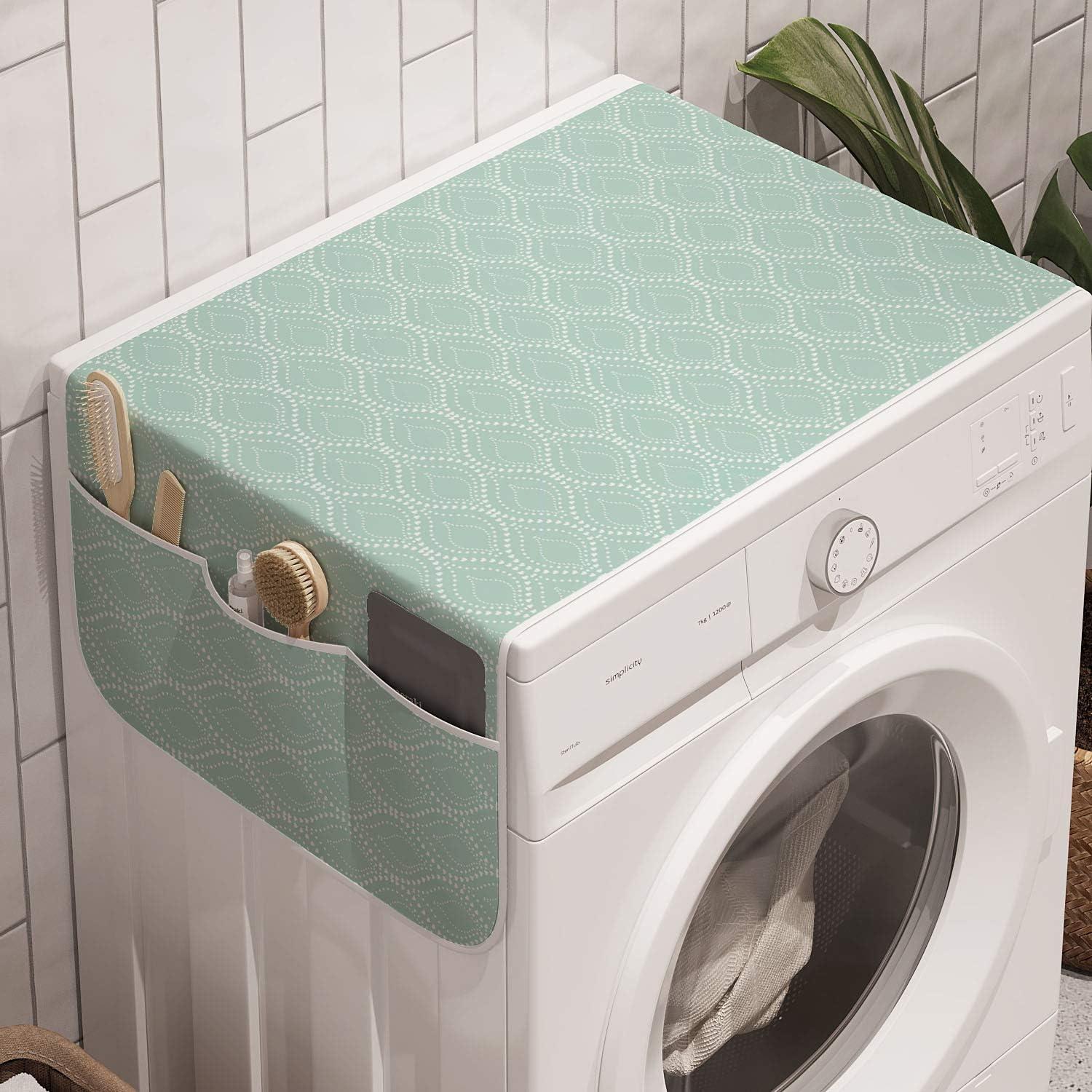 imageAmbesonne Romantic Microwave Oven Cover Geometric Horizontal Oval Rows Drawn Along Little Hearts Valentines Water Resistant Organizer with Pockets for Kitchen 36 x 12 Almond Green and WhiteAlmond Green and White
