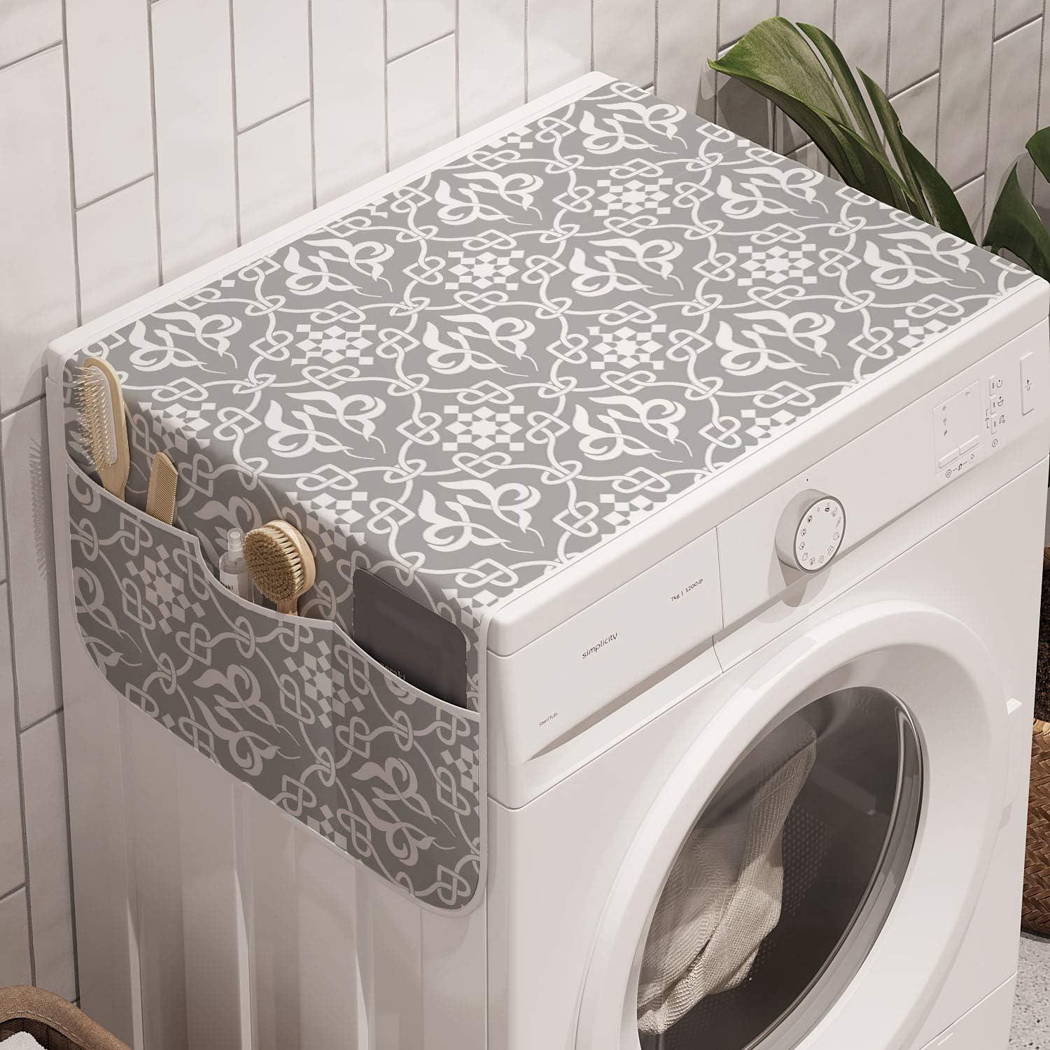imageAmbesonne Roses Microwave Oven Cover Romantic Valentines Day Pattern with Realistic Flowers Image Water Resistant Organizer with Pockets for Kitchen 36 x 12 Vermilion WhiteGrey and White