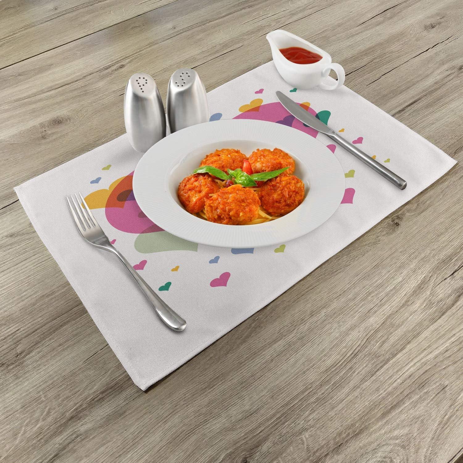imageAmbesonne Valentines Day Place Mats Set of 4 Happy Valentine Day Words Love Romance Theme Abstract Image with Heart Washable Fabric Placemats for Dining Room Kitchen Table Decor Multicolor
