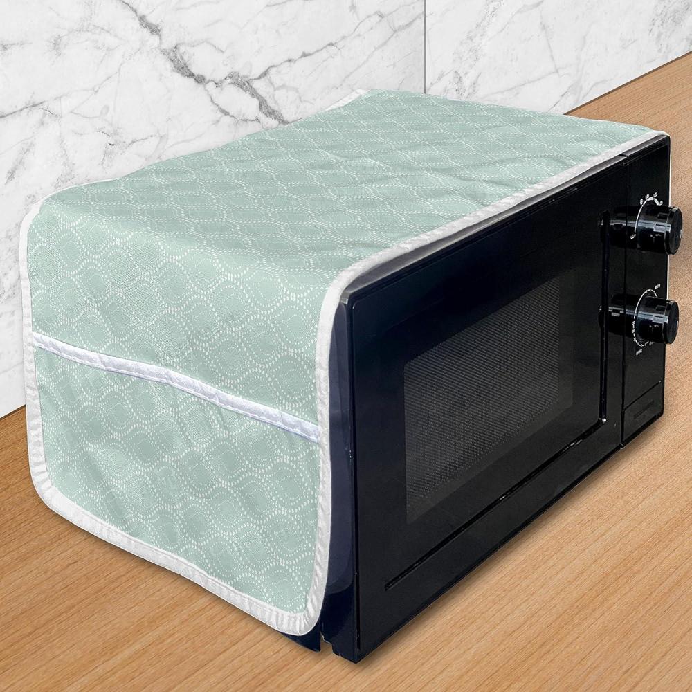 imageAmbesonne Romantic Microwave Oven Cover Geometric Horizontal Oval Rows Drawn Along Little Hearts Valentines Water Resistant Organizer with Pockets for Kitchen 36 x 12 Almond Green and WhiteAlmond Green and White