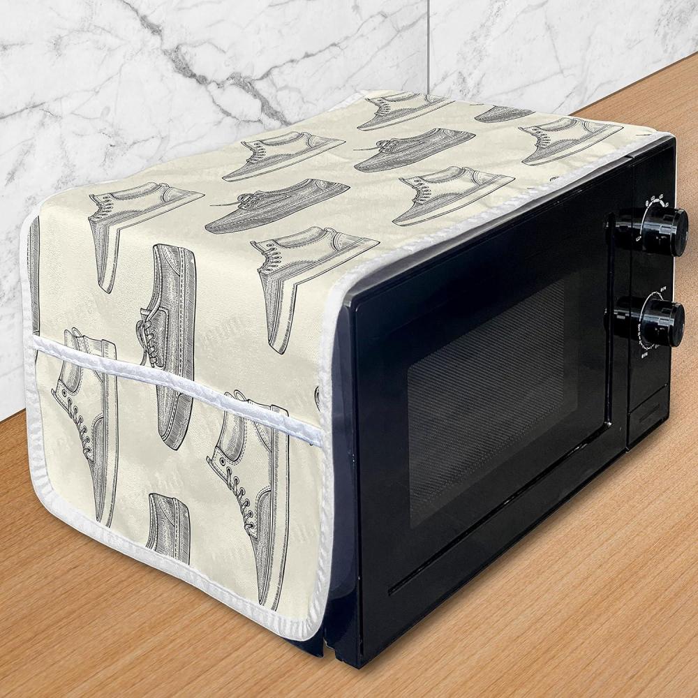 imageAmbesonne Romantic Microwave Oven Cover Geometric Horizontal Oval Rows Drawn Along Little Hearts Valentines Water Resistant Organizer with Pockets for Kitchen 36 x 12 Almond Green and WhiteBlack and Ivory