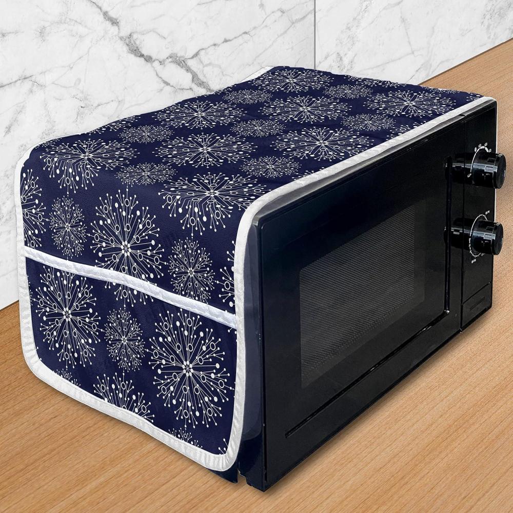imageAmbesonne Romantic Microwave Oven Cover Geometric Horizontal Oval Rows Drawn Along Little Hearts Valentines Water Resistant Organizer with Pockets for Kitchen 36 x 12 Almond Green and WhiteDark Indigo and White