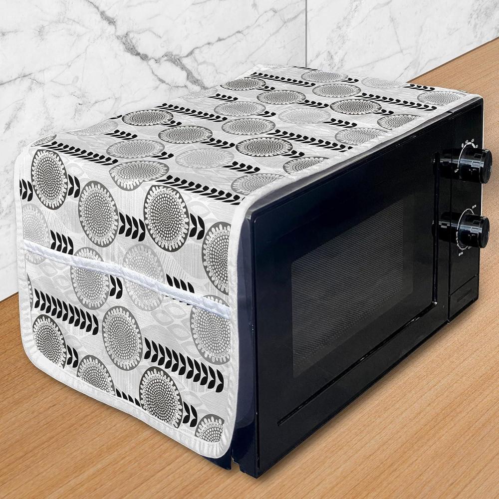 imageAmbesonne Roses Microwave Oven Cover Romantic Valentines Day Pattern with Realistic Flowers Image Water Resistant Organizer with Pockets for Kitchen 36 x 12 Vermilion WhitePale Grey White