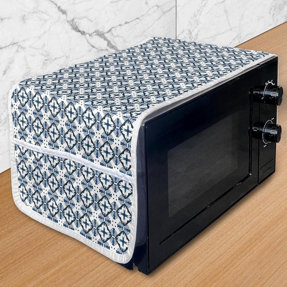 imageAmbesonne Roses Microwave Oven Cover Romantic Valentines Day Pattern with Realistic Flowers Image Water Resistant Organizer with Pockets for Kitchen 36 x 12 Vermilion WhitePale Blue Dark Blue