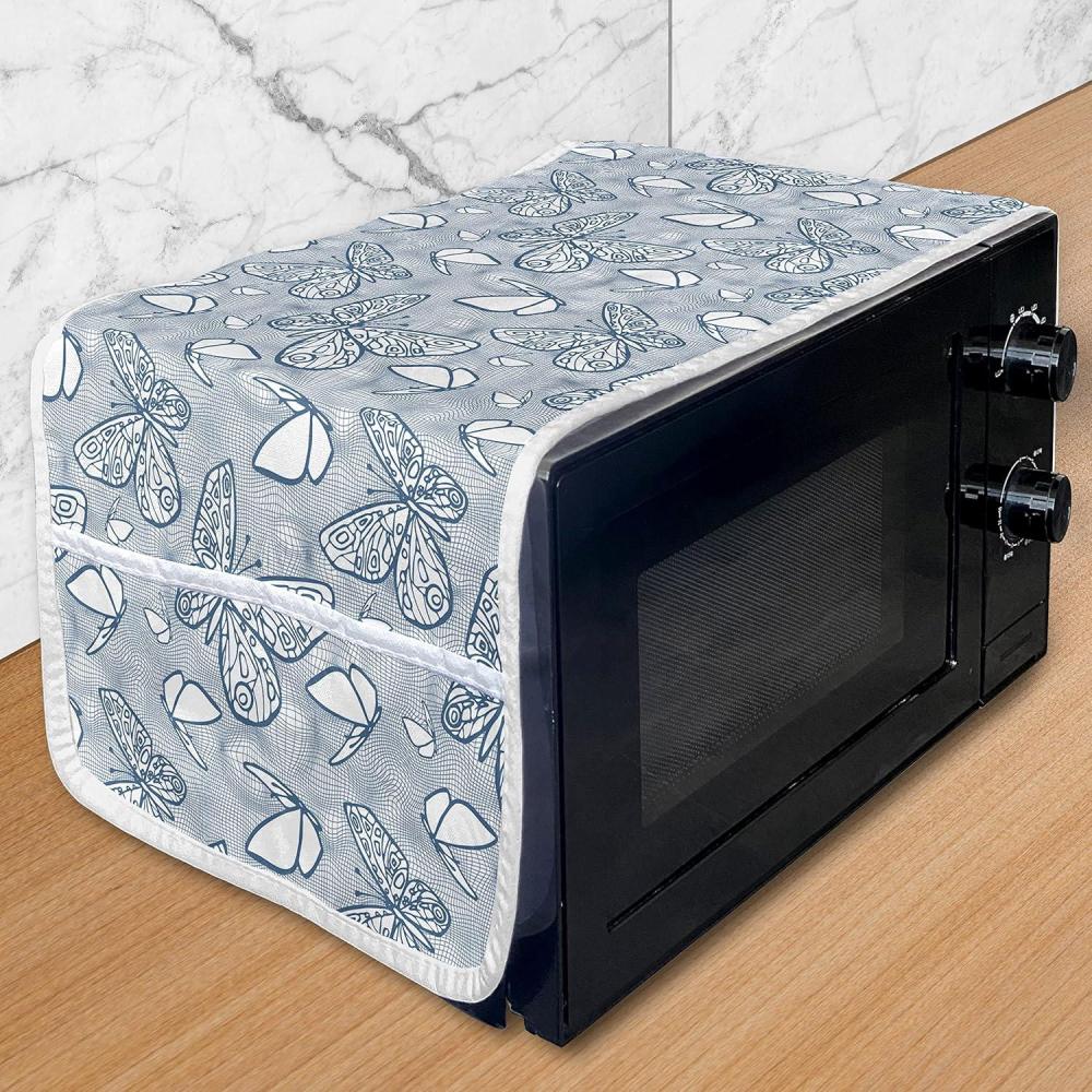 imageAmbesonne Roses Microwave Oven Cover Romantic Valentines Day Pattern with Realistic Flowers Image Water Resistant Organizer with Pockets for Kitchen 36 x 12 Vermilion WhiteBlue and White