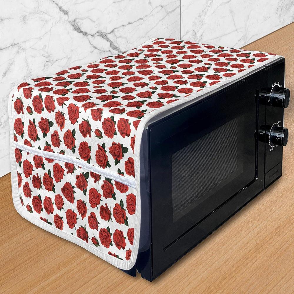 imageAmbesonne Roses Microwave Oven Cover Romantic Valentines Day Pattern with Realistic Flowers Image Water Resistant Organizer with Pockets for Kitchen 36 x 12 Vermilion WhiteVermilion White
