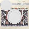 Ambesonne Ethnic Place Mats Set of 4, Vibrant Vintage Framework Bohemian Curvy Ornate Borders Symmetric Cultural Colorful, Washable Fabric Placemats for Dining Table, Standard Size, Black Blue