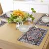 Ambesonne Ethnic Place Mats Set of 4, Vibrant Vintage Framework Bohemian Curvy Ornate Borders Symmetric Cultural Colorful, Washable Fabric Placemats for Dining Table, Standard Size, Black Blue