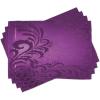 Ambesonne Purple Place Mats Set of 4, Spiral Floral Branch Leaves on The Vertical Border Retro Style Abstract Design, Washable Fabric Placemats for Dining Room Kitchen Table Decor, Purple Plum