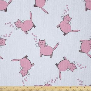 Ambesonne Cartoon Fabric by The Yard, Carousel Horses Playthings Merry Go Round Joyful Circus Amusement Park, Microfiber Fabric for Arts and Crafts Textiles & Decor, 1 Yard, Pale Blue Indigo Pink(Pale Grey Pink)