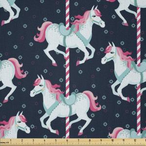 Ambesonne Cartoon Fabric by The Yard, Carousel Horses Playthings Merry Go Round Joyful Circus Amusement Park, Microfiber Fabric for Arts and Crafts Textiles & Decor, 1 Yard, Pale Blue Indigo Pink(Pale Blue Indigo Pink)