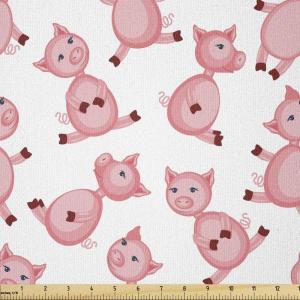 Ambesonne Cartoon Fabric by The Yard, Carousel Horses Playthings Merry Go Round Joyful Circus Amusement Park, Microfiber Fabric for Arts and Crafts Textiles & Decor, 1 Yard, Pale Blue Indigo Pink(Pale Pink White)
