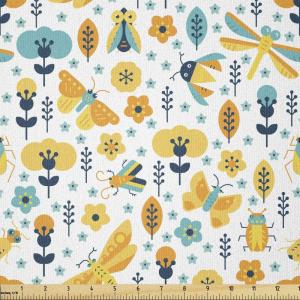 Ambesonne Cartoon Fabric by The Yard, Carousel Horses Playthings Merry Go Round Joyful Circus Amusement Park, Microfiber Fabric for Arts and Crafts Textiles & Decor, 1 Yard, Pale Blue Indigo Pink(Mustard Teal)