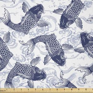 Ambesonne Cartoon Fabric by The Yard, Carousel Horses Playthings Merry Go Round Joyful Circus Amusement Park, Microfiber Fabric for Arts and Crafts Textiles & Decor, 1 Yard, Pale Blue Indigo Pink(White Blue)