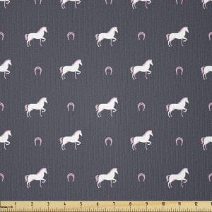 Ambesonne Cartoon Fabric by The Yard, Carousel Horses Playthings Merry Go Round Joyful Circus Amusement Park, Microfiber Fabric for Arts and Crafts Textiles & Decor, 1 Yard, Pale Blue Indigo Pink(Purple Grey)