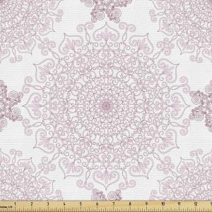 Ambesonne Cartoon Fabric by The Yard, Carousel Horses Playthings Merry Go Round Joyful Circus Amusement Park, Microfiber Fabric for Arts and Crafts Textiles & Decor, 1 Yard, Pale Blue Indigo Pink(Pink White)