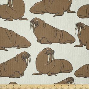 Ambesonne Cartoon Fabric by The Yard, Carousel Horses Playthings Merry Go Round Joyful Circus Amusement Park, Microfiber Fabric for Arts and Crafts Textiles & Decor, 1 Yard, Pale Blue Indigo Pink(Caramel and Eggshell)