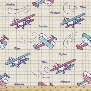 Ambesonne Cartoon Fabric by The Yard, Carousel Horses Playthings Merry Go Round Joyful Circus Amusement Park, Microfiber Fabric for Arts and Crafts Textiles & Decor, 1 Yard, Pale Blue Indigo Pink(Blue Purple)