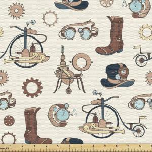 Ambesonne Cartoon Fabric by The Yard, Carousel Horses Playthings Merry Go Round Joyful Circus Amusement Park, Microfiber Fabric for Arts and Crafts Textiles & Decor, 1 Yard, Pale Blue Indigo Pink(Brown Beige)