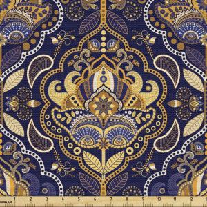 Ambesonne Cartoon Fabric by The Yard, Carousel Horses Playthings Merry Go Round Joyful Circus Amusement Park, Microfiber Fabric for Arts and Crafts Textiles & Decor, 1 Yard, Pale Blue Indigo Pink(Yellow Purple)